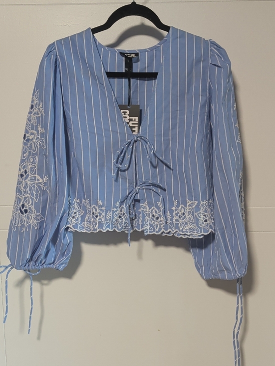 Future Collective Tops - Future Collective Striped Tie-Front Blouse